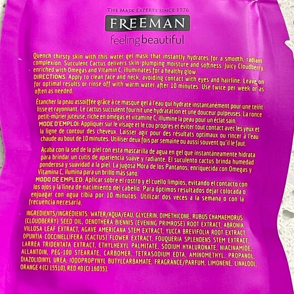 Freeman Hydrating Cactus + Cloudberry Water Gel Mask – All Skin Types, 0.5 fl oz - Picture 5 of 6